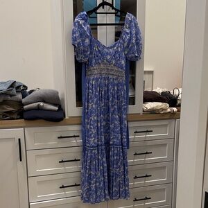 LoveShackFancy Blue and Cream Floral Maxi Dress